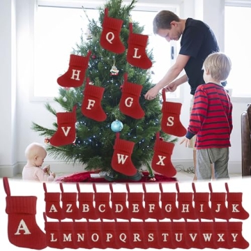 7" Red Monogram Stocking - Letter M - Cable Knit