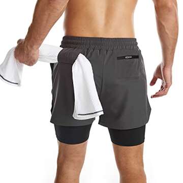 Surenow Mens 2-in-1 Running Shorts Quick Dry Athletic Shorts with Liner, Workout Shorts with Zip Poc...