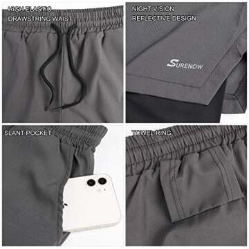 Surenow Men's 2-in-1 Quick Dry Running Shorts