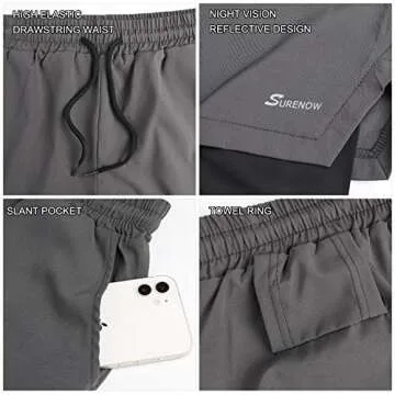 Surenow Men's 2-in-1 Quick Dry Running Shorts
