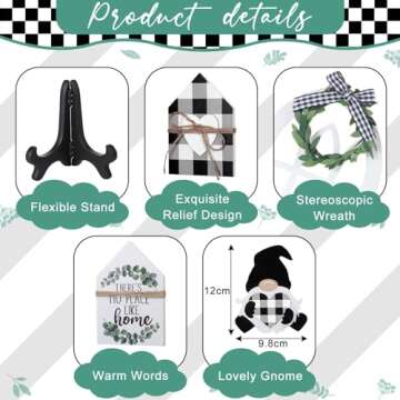 Yalikop 10 Pcs Farmhouse Decor for Tiered Tray, Black White Buffalo Plaid Gnome Wooden Mini Sign Rus...
