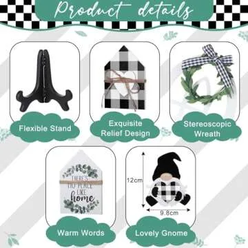 Yalikop 10 Pcs Farmhouse Decor for Tiered Tray, Black White Buffalo Plaid Gnome Wooden Mini Sign Rus...