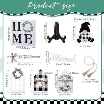 Yalikop 10 Pcs Farmhouse Decor for Tiered Tray, Black White Buffalo Plaid Gnome Wooden Mini Sign Rustic Table Ornaments for Kitchen Table Decor, Housewarming Gift (Cute Style)