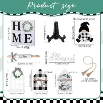 Yalikop 10 Pcs Farmhouse Decor for Tiered Tray, Black White Buffalo Plaid Gnome Wooden Mini Sign Rustic Table Ornaments for Kitchen Table Decor, Housewarming Gift (Cute Style)
