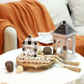 Yalikop 10 Pcs Farmhouse Decor for Tiered Tray, Black White Buffalo Plaid Gnome Wooden Mini Sign Rustic Table Ornaments for Kitchen Table Decor, Housewarming Gift (Cute Style)