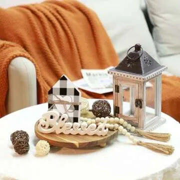 Yalikop 10 Pcs Farmhouse Decor for Tiered Tray, Black White Buffalo Plaid Gnome Wooden Mini Sign Rustic Table Ornaments for Kitchen Table Decor, Housewarming Gift (Cute Style)