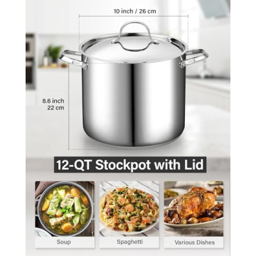 Durable 12-Quart Stainless Steel Stockpot for Even Cooking