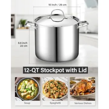 Durable 12-Quart Stainless Steel Stockpot for Even Cooking