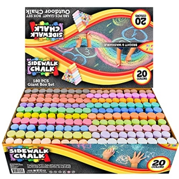 JOYIN 180 PCS Washable Sidewalk Chalks Set in 20 Colors Non-Toxic Jumbo Chalk for Outdoor Art Play, ...
