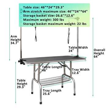 LOVMOR 46 Inch Dog Grooming Table,Adjustable Home Pet Grooming Tables with Arm/Noose/Mesh Tray