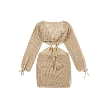 MakeMeChic Women's Crochet Swim Beach Cover Up Dress