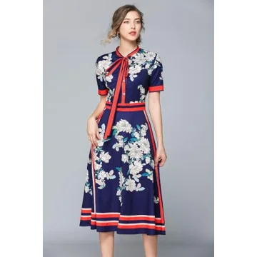 LAI MENG FIVE CATS Women's Floral Print Midi Dress