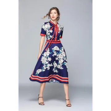 LAI MENG FIVE CATS Women's Floral Print Midi Dress