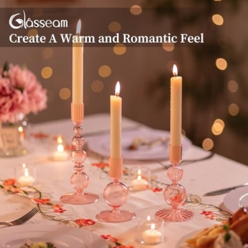 Stylish Glasseam Pink Glass Candlestick Holders Set