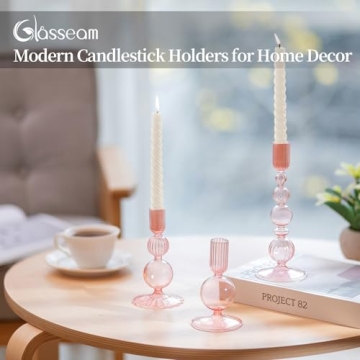 Stylish Glasseam Pink Glass Candlestick Holders Set