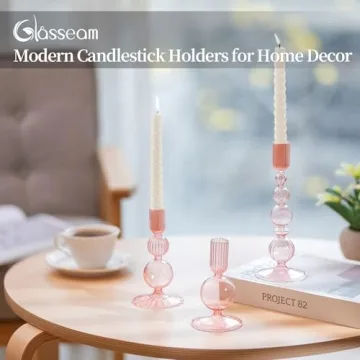 Stylish Glasseam Pink Glass Candlestick Holders Set