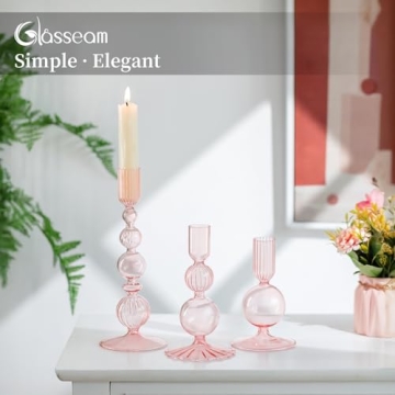 Stylish Glasseam Pink Glass Candlestick Holders Set