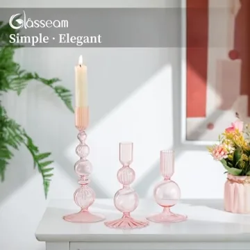 Stylish Glasseam Pink Glass Candlestick Holders Set