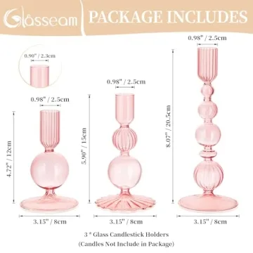 Stylish Glasseam Pink Glass Candlestick Holders Set