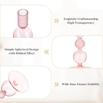 Stylish Glasseam Pink Glass Candlestick Holders Set