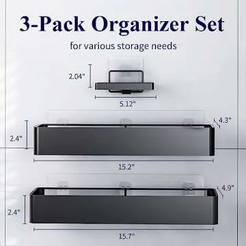 Kitsure Shower Caddy - 2 Pack with a Soap Holder, Large Organizers, Shelf for Inside Shower Room with Easy Installation, Durable & Rustproof Shelves for Smooth Surfaces, Black