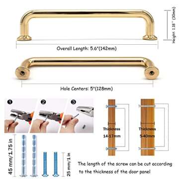 Bestory 10 Pack Polished Brass Kitchen Cabinet Pulls - Elegant and Durable Hardware