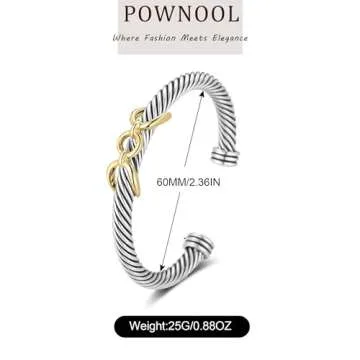 POWNOOL Twisted Cable Bracelets for Women - Two Tone Cuff Wire Bangle Bracelet - Silver Cuff Knot Vintage Style Jewelry Gift for Her