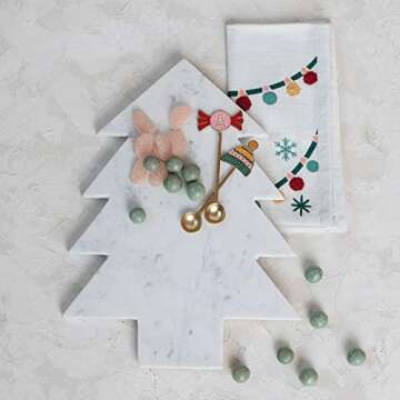 Creative Co-Op 13-1/2"L x 10-1/2"W Marble Tree Shaped Cheese/Cutting Board, White