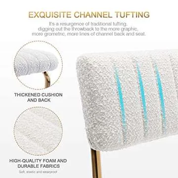 Zesthouse Mid Century Boucle Dining Chairs Set of 2, White Retro Kitchen Chairs with Gold Legs, Upholstered Armless Accent Chairs Side Chairs for Living Room