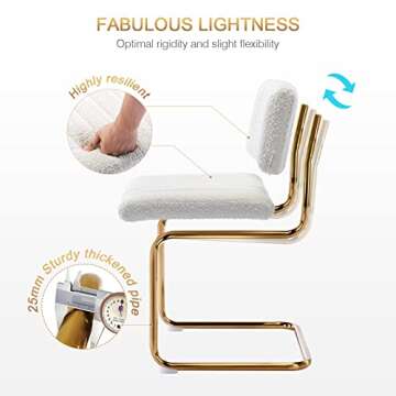 Zesthouse Mid Century Boucle Dining Chairs Set of 2, White Retro Kitchen Chairs with Gold Legs, Upholstered Armless Accent Chairs Side Chairs for Living Room