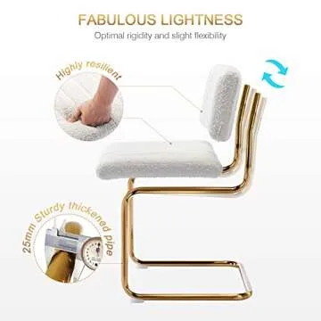 Zesthouse Mid Century Boucle Dining Chairs Set of 2, White Retro Kitchen Chairs with Gold Legs, Upholstered Armless Accent Chairs Side Chairs for Living Room