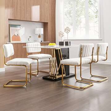 Zesthouse Mid Century Boucle Dining Chairs Set of 2, White Retro Kitchen Chairs with Gold Legs, Upholstered Armless Accent Chairs Side Chairs for Living Room