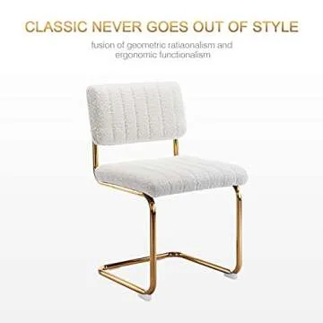 Zesthouse Mid Century Boucle Dining Chairs Set of 2, White Retro Kitchen Chairs with Gold Legs, Upholstered Armless Accent Chairs Side Chairs for Living Room