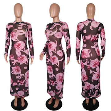 Floral Printed See-Through Bodycon Party Dress for Women