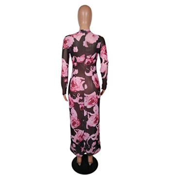 Floral Printed See-Through Bodycon Party Dress for Women