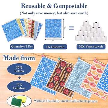 Lucomb 8 Pack Swedish Dishcloths for Kitchen, Reusable Dish Cloth Kitchen Towels Absorbent Sponges F...