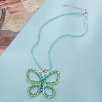 Gliquran Butterfly Choker Necklace - Large 2.5" x 3" Sparkly Green Butterfly Pendant for Women, Eleg...