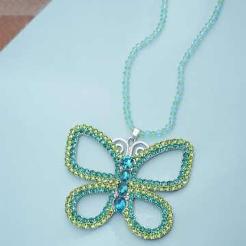 Gliquran Butterfly Choker Necklace - Large 2.5" x 3" Sparkly Green Butterfly Pendant for Women, Elegant Costume Jewelry