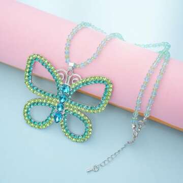 Gliquran Butterfly Choker Necklace - Large 2.5" x 3" Sparkly Green Butterfly Pendant for Women, Elegant Costume Jewelry