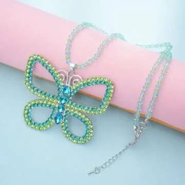 Gliquran Butterfly Choker Necklace - Sparkly Green Pendant