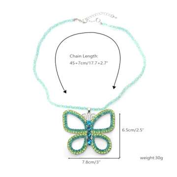 Gliquran Butterfly Choker Necklace - Large 2.5" x 3" Sparkly Green Butterfly Pendant for Women, Elegant Costume Jewelry
