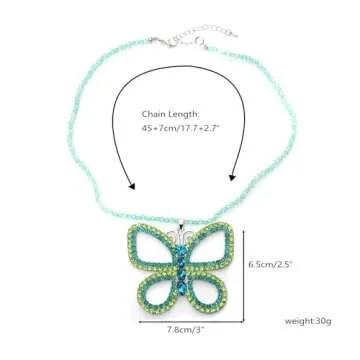 Gliquran Butterfly Choker Necklace - Sparkly Green Pendant