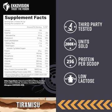 Ekko Protein Powder, Tiramisu Flavor, 25 G Whey Protein per Scoop, Low Lactose, High Protein for Men...