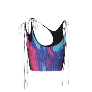 CAPE CLIQUE Rave Top Concert Outfit for Womens Y2K Tops Sexy Going Out Crop Tops Body Print Sleeveless Club Summer Cami Tank Top Rainbow Small