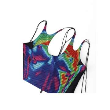 CAPE CLIQUE Rave Top Concert Outfit for Womens Y2K Tops Sexy Going Out Crop Tops Body Print Sleeveless Club Summer Cami Tank Top Rainbow Small