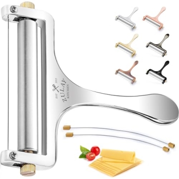 Zulay Kitchen Stainless Steel Wire Cheese Slicer - Adjustable Hand Held Cheese Cutter with 2 Extra W...