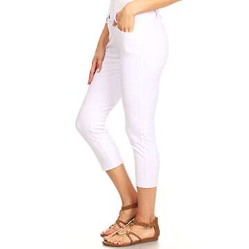 ICONOFLASH Women's Plus Size White 5 Pocket Capri Jeggings 2XL - Pull On Skinny Stretch Colored Jean...