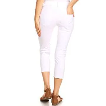 ICONOFLASH Women's Plus Size White 5 Pocket Capri Jeggings 2XL - Pull On Skinny Stretch Colored Jean Leggings Size 2X-Large