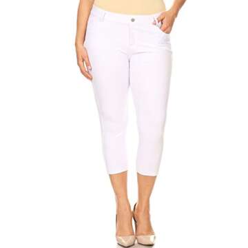 ICONOFLASH Women's Plus Size White 5 Pocket Capri Jeggings 2XL - Pull On Skinny Stretch Colored Jean Leggings Size 2X-Large
