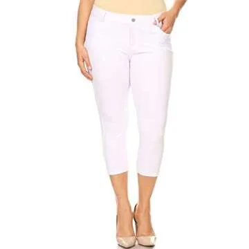 ICONOFLASH Women's Plus Size White 5 Pocket Capri Jeggings 2XL - Pull On Skinny Stretch Colored Jean Leggings Size 2X-Large